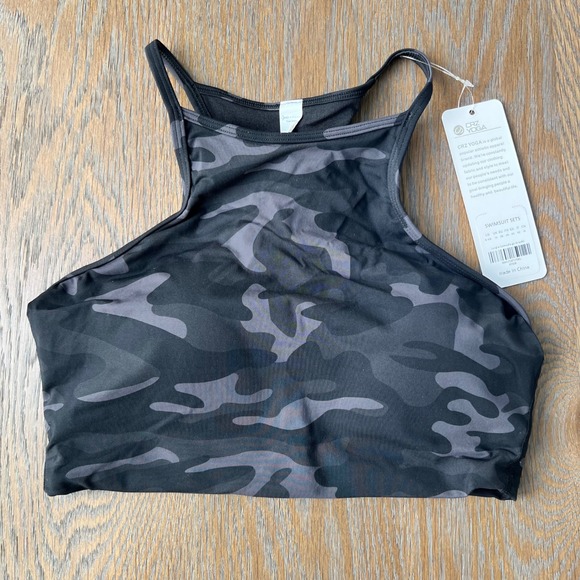 CRZ YOGA Other - CRZ YOGA Black Camouflage High Neck Sports Bra Swimsuit Top Women's Size S